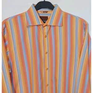 Roar Men's XL Striped Button Up Dress Shirt Blue Orange Multicolored